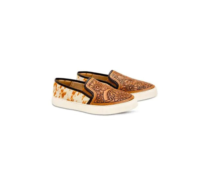 Myra Bag: S-6927 "Argun Western Hand-Tooled Slip-On Sneakers"