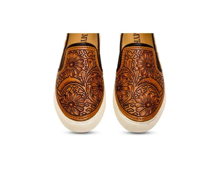 Myra Bag: S-6927 "Argun Western Hand-Tooled Slip-On Sneakers"