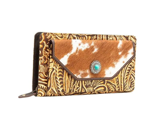 Myra Bag: S-7003 "Adder Embossed Leather Hair-On Hide Wallet"