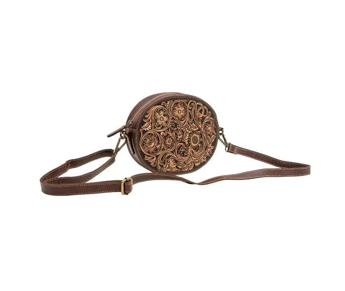 Myra Bag: S-7046 "Discy Hand-Tooled Small Round Bag"