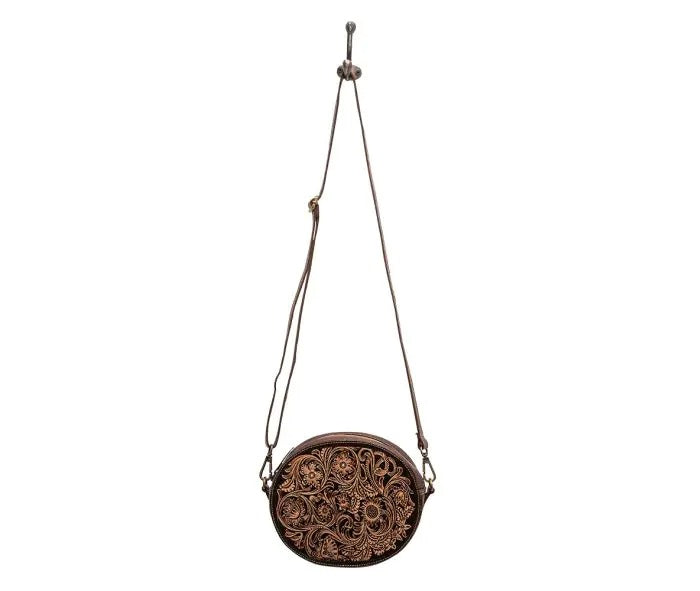 Myra Bag: S-7046 "Discy Hand-Tooled Small Round Bag"