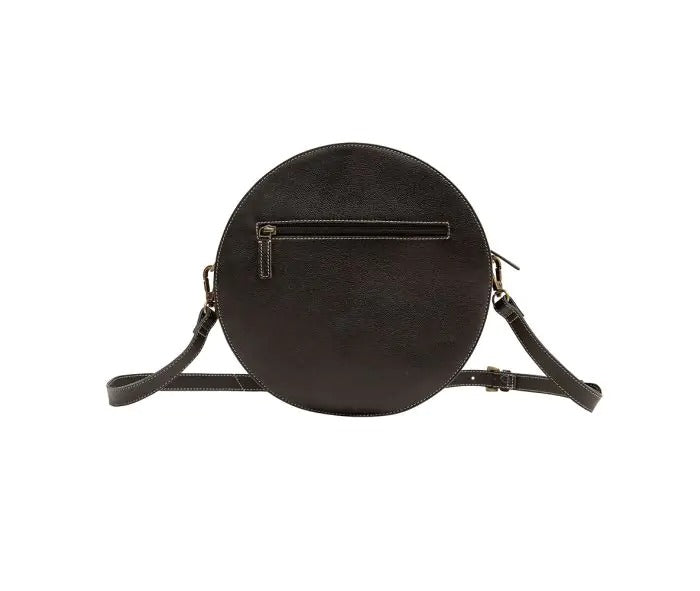 Myra Bag: S-7051 "Ozzy Hand-Tooled Leather & Hair On Round Bag"