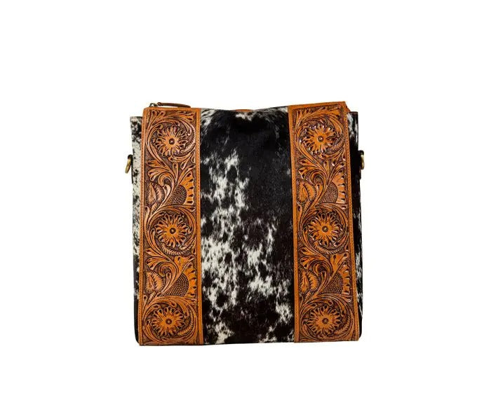 Myra Bag: S-7461 "Wynona Fleur Hand-Tooled Leather Hair-On Hide Backpack Bag"