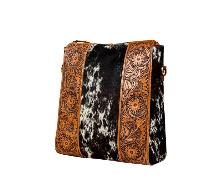 Myra Bag: S-7461 "Wynona Fleur Hand-Tooled Leather Hair-On Hide Backpack Bag"