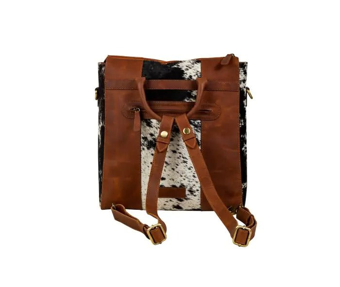 Myra Bag: S-7461 "Wynona Fleur Hand-Tooled Leather Hair-On Hide Backpack Bag"