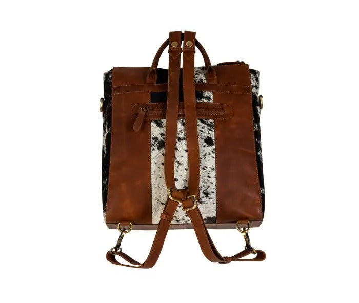 Myra Bag: S-7461 "Wynona Fleur Hand-Tooled Leather Hair-On Hide Backpack Bag"