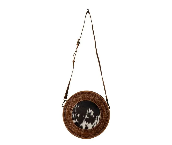 Myra Bag: S-7468 "Mojave Hand-Tooled Leather & Hair On Round Bag"