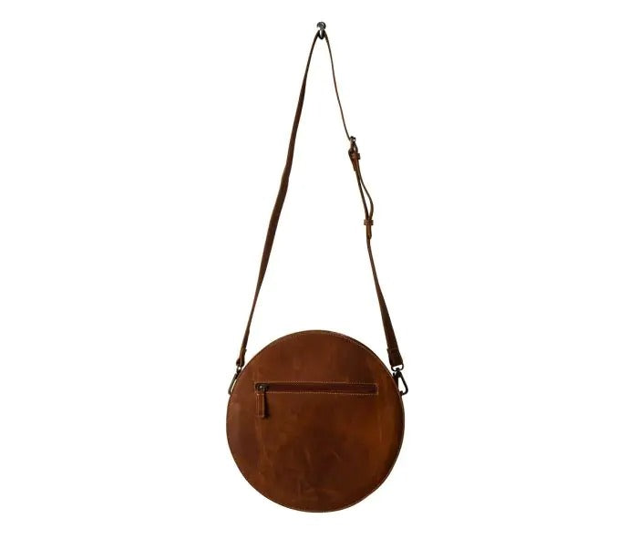 Myra Bag: S-7468 "Mojave Hand-Tooled Leather & Hair On Round Bag"