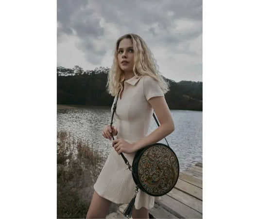 Myra Bag: S-7510 "Magnolia Morn Hand-Tooled Round Bag"