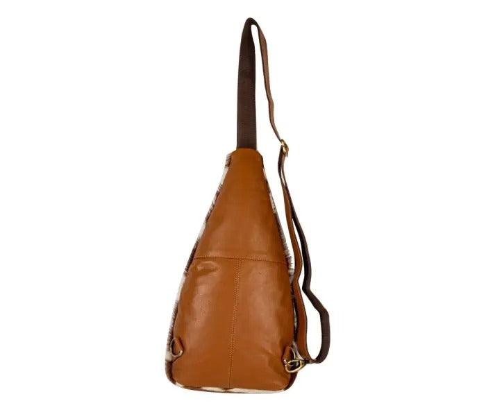 Myra Bag: S-8068 "Cullom Trail Hair-on Hide Bucket Sling Bag in Brown"