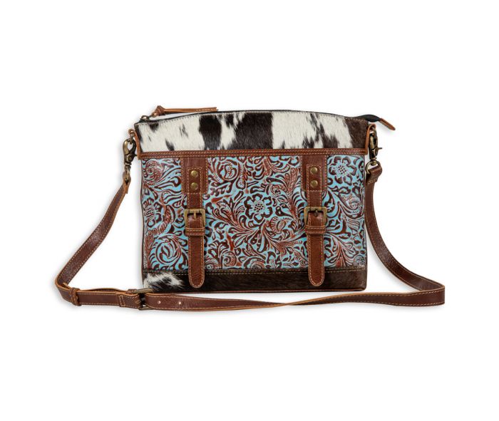 Myra Bag: S-8154 "Clara Mae Hand-Tooled Canvas & Hair On Bag"