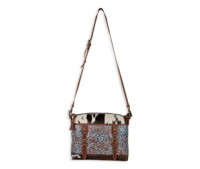 Myra Bag: S-8154 "Clara Mae Hand-Tooled Canvas & Hair On Bag"