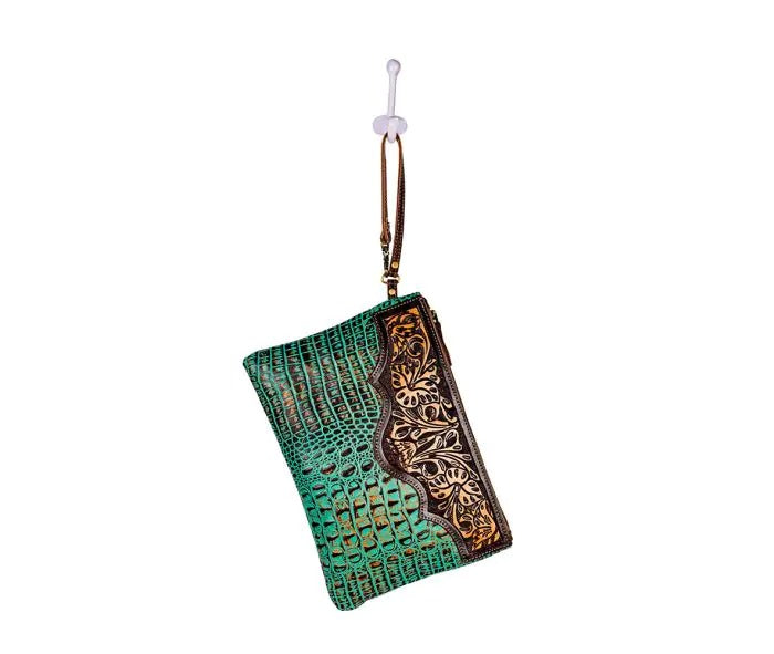 Myra Bag: S-8821 "Sipala Hand-Tooled Green Leather Pouch"