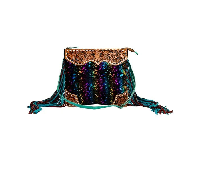 Myra Bag: S-8843 "Galaxy Fire Fringed Hand-Tooled Shoulder Bag"