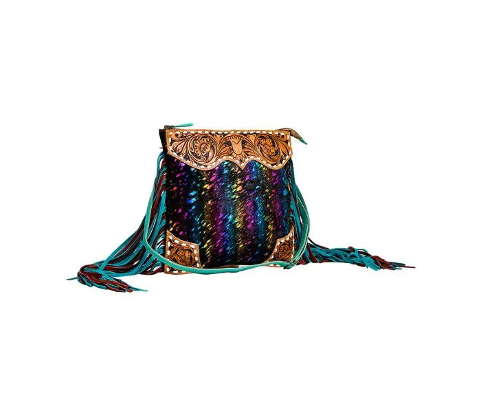 Myra Bag: S-8843 "Galaxy Fire Fringed Hand-Tooled Shoulder Bag"