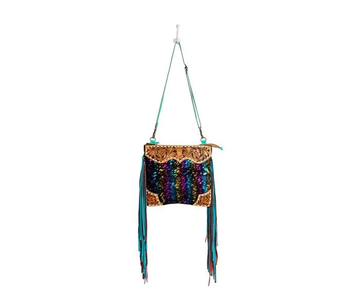 Myra Bag: S-8843 "Galaxy Fire Fringed Hand-Tooled Shoulder Bag"