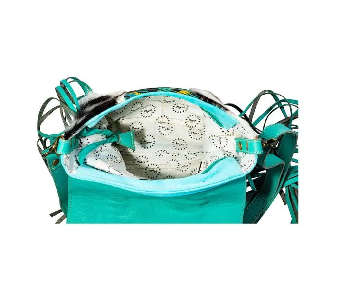 Myra Bag: S-8903 "Tonga Ridge Canvas & Hairon Bag in Turquoise"