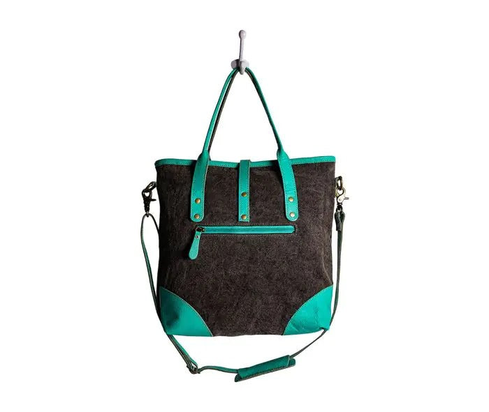 Myra Bag: S-8941 "Pecos Pointe Canvas & Hairon Shoulder Bag in Turquoise"