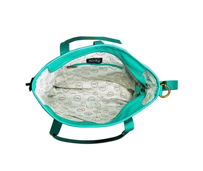 Myra Bag: S-8941 "Pecos Pointe Canvas & Hairon Shoulder Bag in Turquoise"