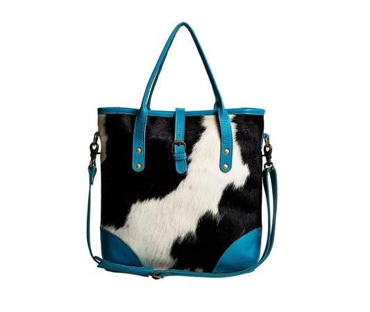 Myra Bag: S-8942 "Pecos Pointe Canvas & Hairon Shoulder Bag in Blue"