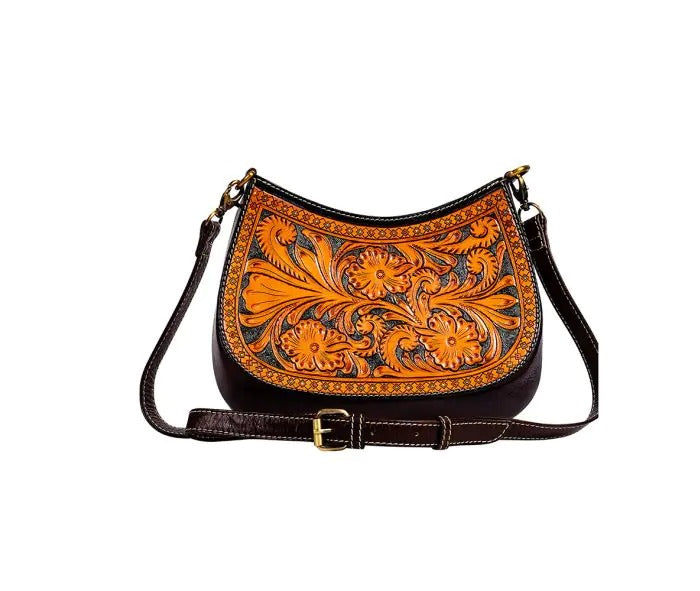 Myra Bag: S-9309 "Daisy Hill Trail Hand-Tooled Shoulder Bag"