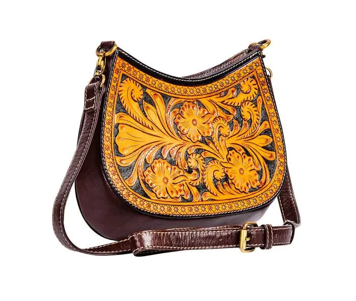 Myra Bag: S-9309 "Daisy Hill Trail Hand-Tooled Shoulder Bag"