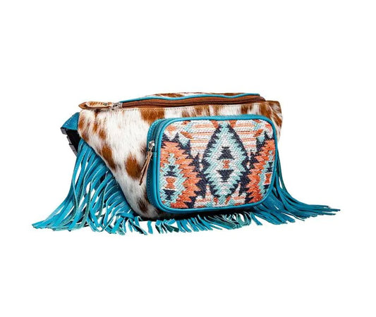 Myra Bag: S-9370 "Tonga Ridge Fanny Pack Bag with Fringe in Blue"