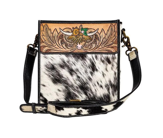 Myra Bag: S-9375 "Bloomin' Steer Trail Hand-Tooled Shoulder Bag"