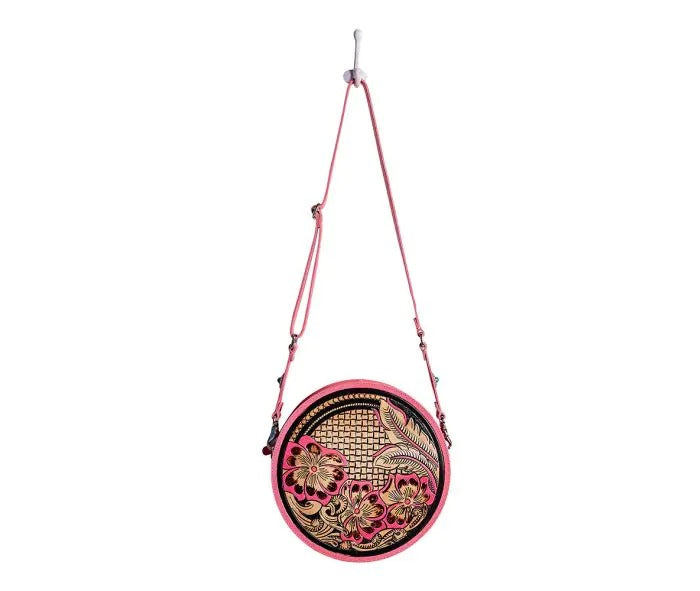 Myra Bag: S-9423 "Magna Fall Hand-Tooled Leather Round Bag"