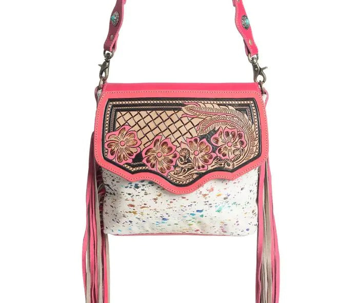 Myra Bag: S-9514 Rosa Verde Hand-Tooled Shoulder Bag"