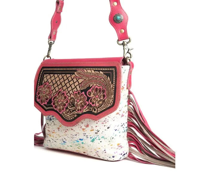 Myra Bag: S-9514 Rosa Verde Hand-Tooled Shoulder Bag"