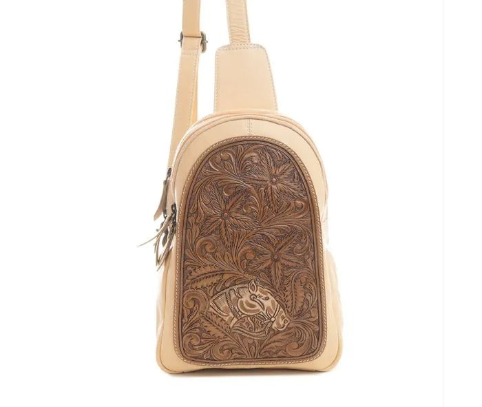 Myra Bag: S-9635 "Klinedale Hand-Tooled Leather Sling Bag"