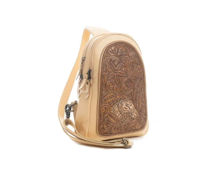 Myra Bag: S-9635 "Klinedale Hand-Tooled Leather Sling Bag"