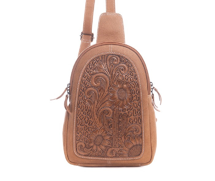 Myra Bag: S-9636 "Pearl Creek Hand-Tooled Leather Sling Bag"