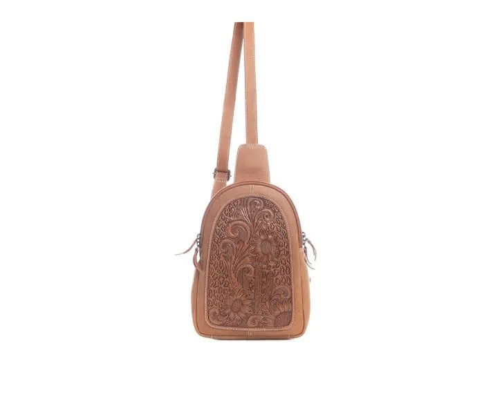 Myra Bag: S-9636 "Pearl Creek Hand-Tooled Leather Sling Bag"