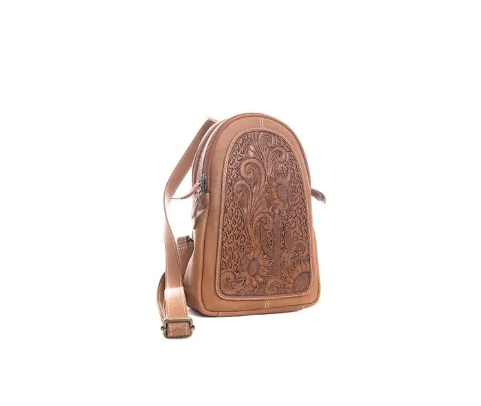 Myra Bag: S-9636 "Pearl Creek Hand-Tooled Leather Sling Bag"