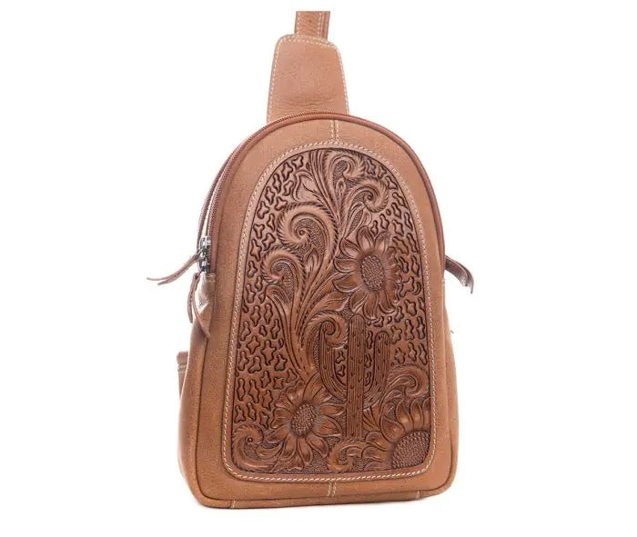 Myra Bag: S-9636 "Pearl Creek Hand-Tooled Leather Sling Bag"