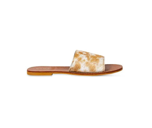 Myra Bag: S-9658 "Kemma Hair-on Hide Sandals in Light and Caramel"