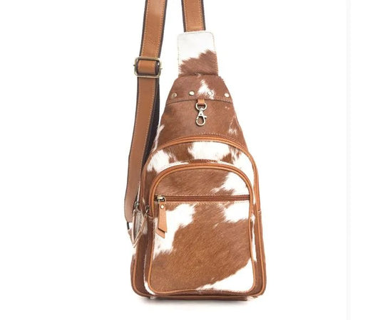 Myra Bag: S-9752 "Simons Trail Leather Hair-On Hide Sling Bag"