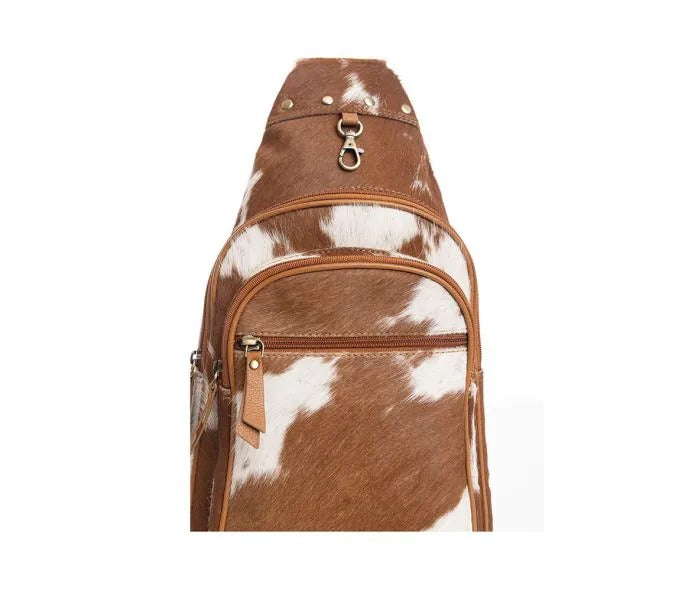 Myra Bag: S-9752 "Simons Trail Leather Hair-On Hide Sling Bag"