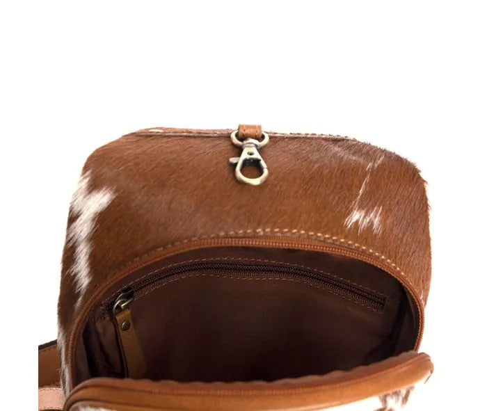 Myra Bag: S-9752 "Simons Trail Leather Hair-On Hide Sling Bag"