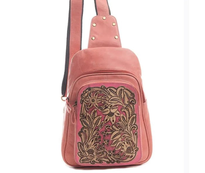 Myra Bag: S-9756 "Pony Falls Hand-Tooled Leather Sling Bag"