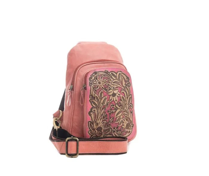 Myra Bag: S-9756 "Pony Falls Hand-Tooled Leather Sling Bag"