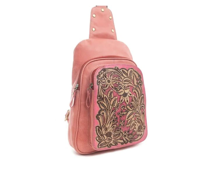 Myra Bag: S-9756 "Pony Falls Hand-Tooled Leather Sling Bag"