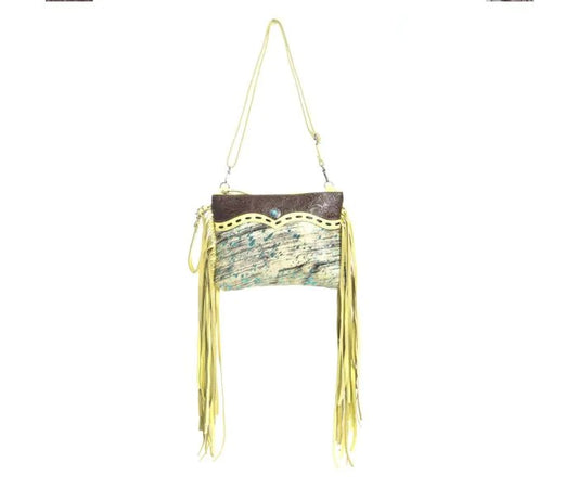 Myra Bag: S-9867 "Gold Leather & Hairon Shoulder Bag"