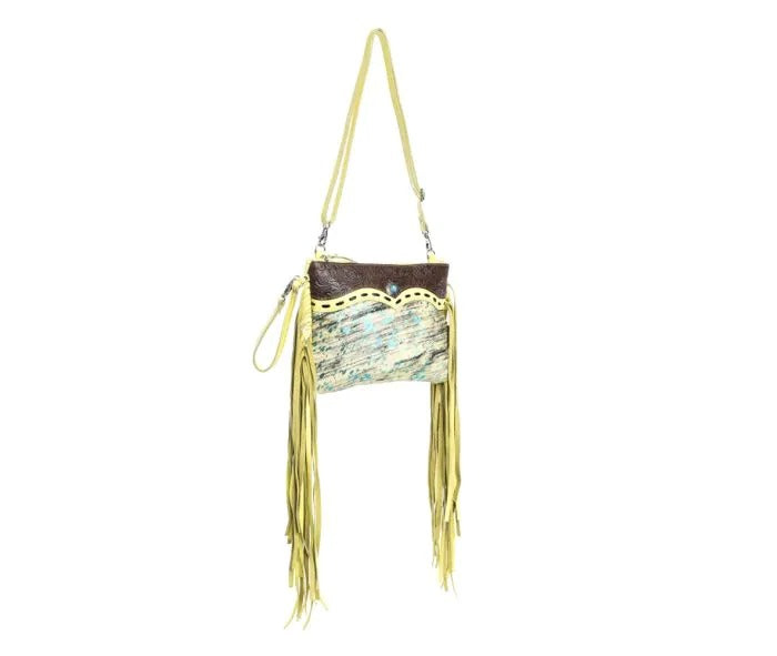 Myra Bag: S-9867 "Gold Leather & Hairon Shoulder Bag"