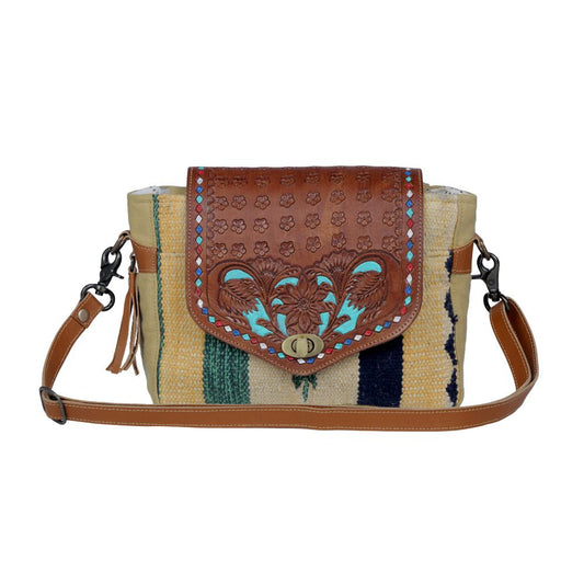 Myra Bag: S-3367 "FLORAL ETCHINGS HAND-TOOLED CROSS BODY BAG"