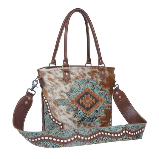 Myra Bag: S-3783 "AZURE PATTERNED LEATHER & HAIRON SHOULDER BAG"