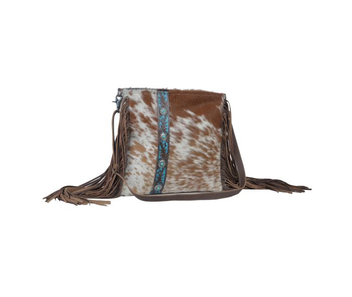 Myra Bag Genuine Leather Cowhide Azure Strip Hand-tooled Bag 