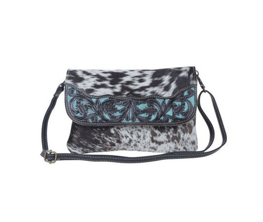 Myra Bag: S-3995 "BLUE CRESCENT HAND-TOOLED BAG"